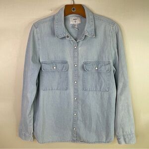 Forever 21 Light Blue Denim Long Sleeve Button Down Shirt Size Large 100% Cotton